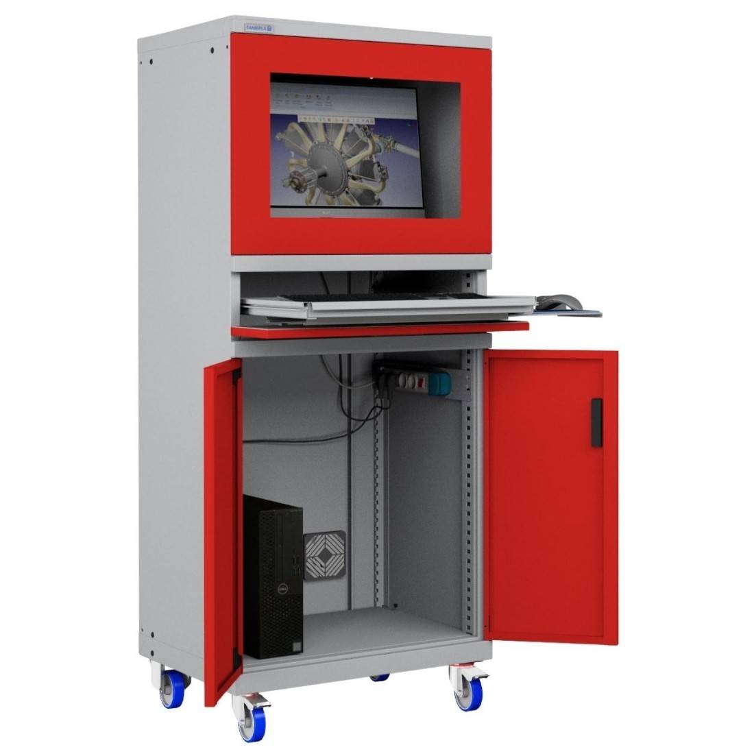 ARMADIO PORTA COMPUTER PC CON RUOTE PROFESSIONALE CON TASTIERA ESTRAIBILE - Impianto compreso COLORI DISPONIBILI STRUTTU-0