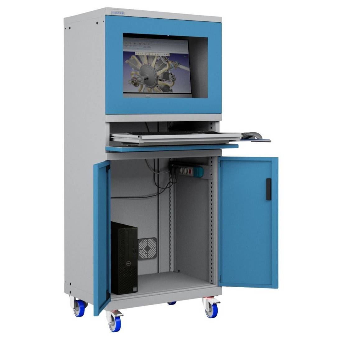 ARMADIO PORTA COMPUTER PC CON RUOTE PROFESSIONALE CON TASTIERA ESTRAIBILE - Impianto compreso COLORI DISPONIBILI STRUTTU-0