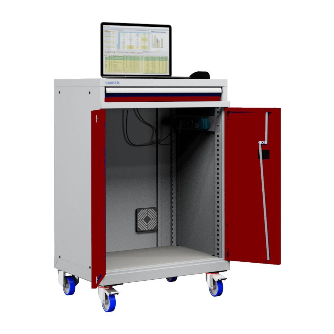 Carrello Porta Pc Notebook Professionale con ruote cassetto e vano ventilato Impianto compreso COLORI DISPONIBILI STRUTT-0