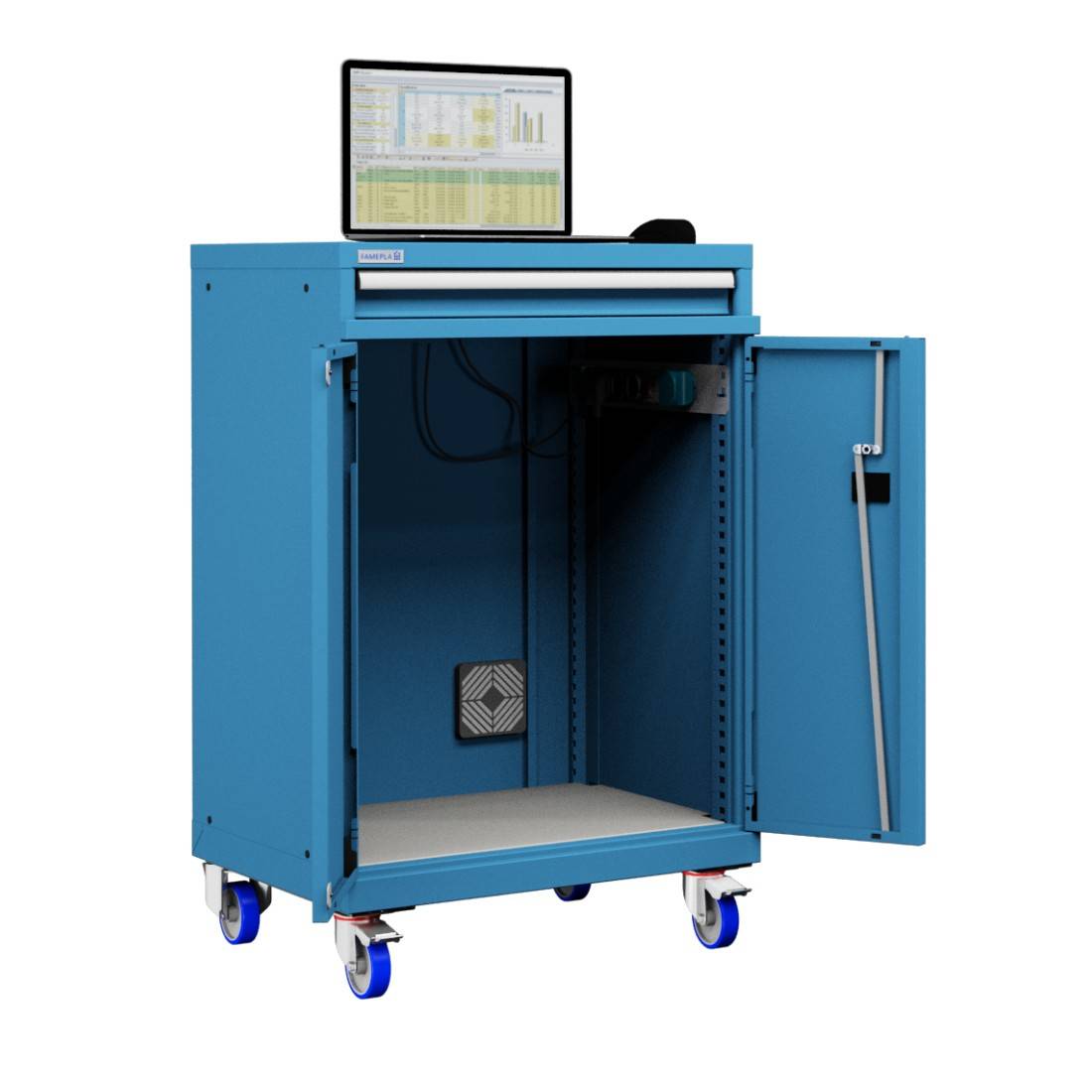 Carrello Porta Pc Notebook Professionale con ruote cassetto e vano ventilato Impianto compreso COLORI DISPONIBILI BLU RA-0