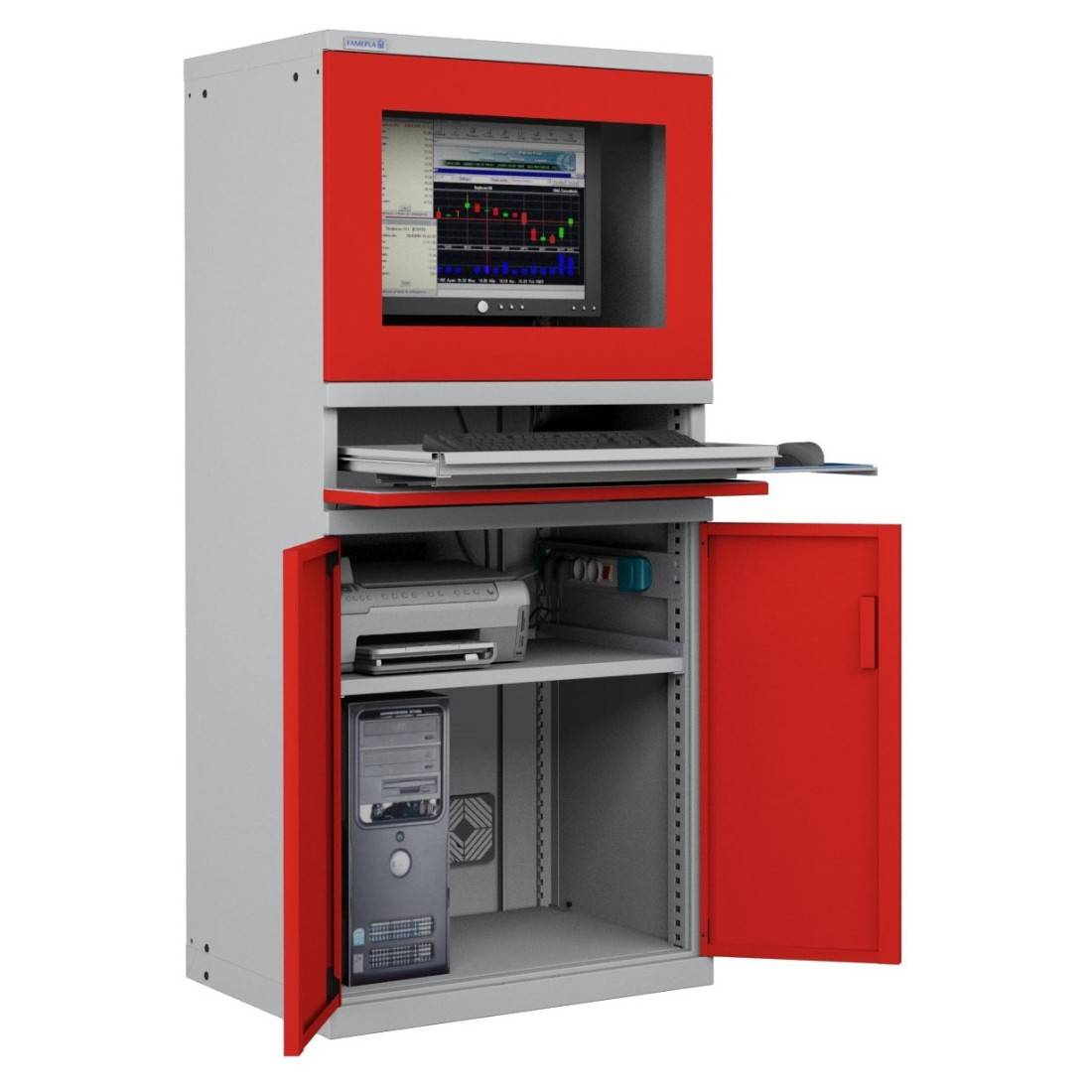 ARMADIO PORTA COMPUTER PC PROFESSIONALE CON TASTIERA ESTRAIBILE + RIPIANO - Impianto compreso COLORI DISPONIBILI STRUTTU-0