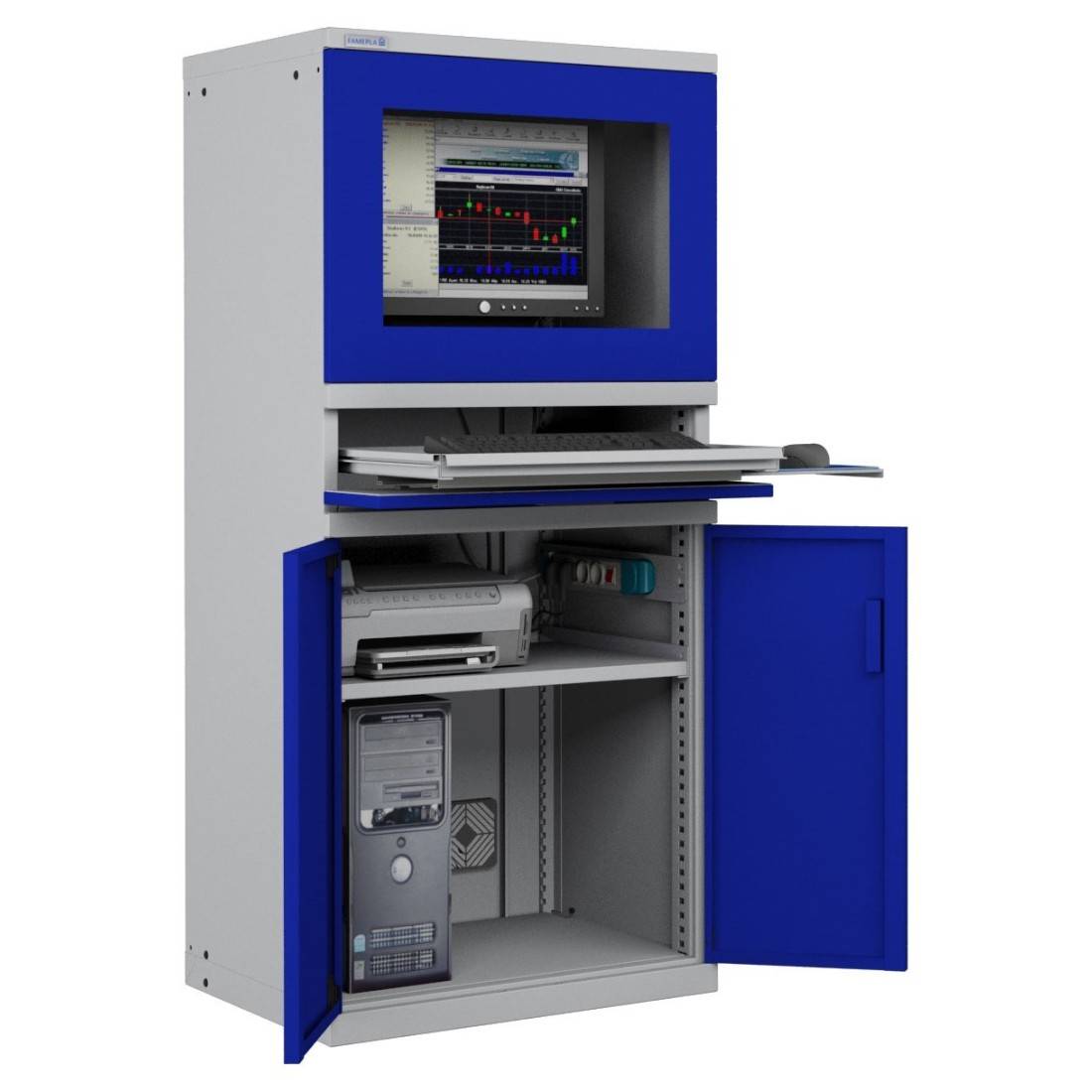 ARMADIO PORTA COMPUTER PC PROFESSIONALE CON TASTIERA ESTRAIBILE + RIPIANO - Impianto compreso COLORI DISPONIBILI STRUTTU-0