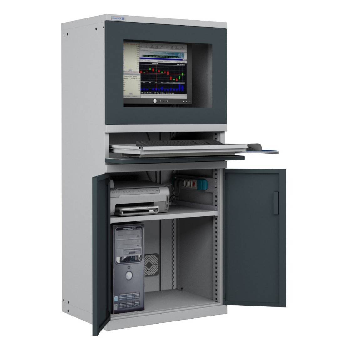 ARMADIO PORTA COMPUTER PC PROFESSIONALE CON TASTIERA ESTRAIBILE + RIPIANO - Impianto compreso COLORI DISPONIBILI STRUTTU-0