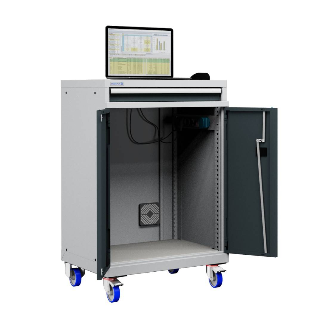 Carrello Porta Pc Notebook Professionale con ruote cassetto e vano ventilato Impianto compreso COLORI DISPONIBILI STRUTT-0
