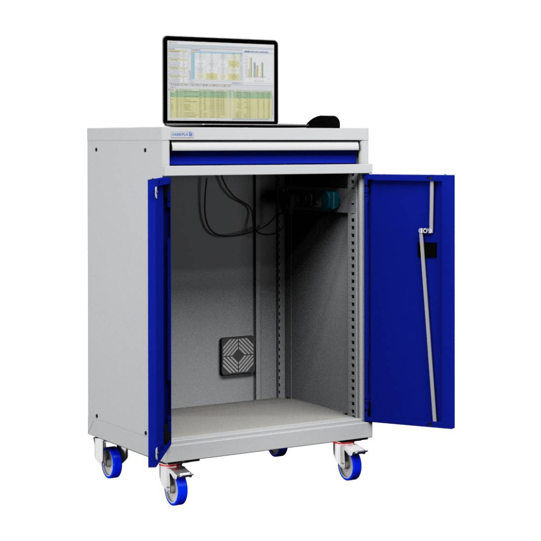 Carrello Porta Pc Notebook Professionale con ruote cassetto e vano ventilato Impianto compreso COLORI DISPONIBILI STRUTT-0