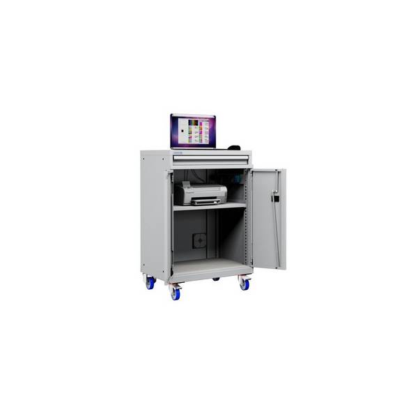 Postazione mobile porta Pc Notebook e Mensola Stampante con ruote cassetto e vano ventilato Impianto compreso COLORI DIS