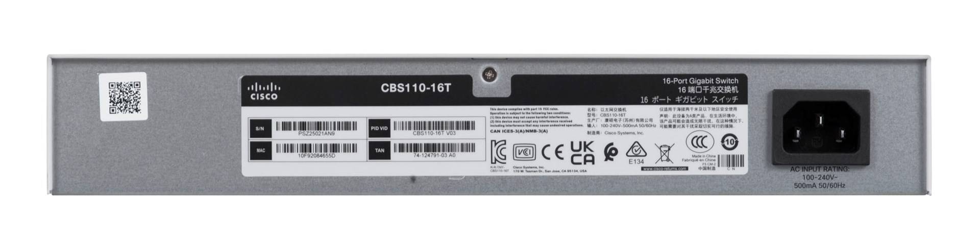 Cisco Business 110 Series 110-16T - Switch - unmanaged - 16 x 10/100/1000 - Desktop, an Rack montierbar, wandmontierbar-7