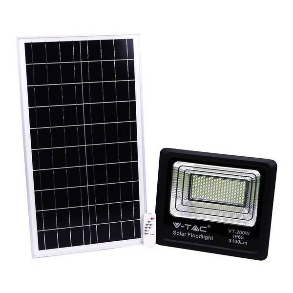 V-TAC Faro LED Solare 40W con Telecomando e Batteria LFP Timer Cavo 5m Nero 4000K