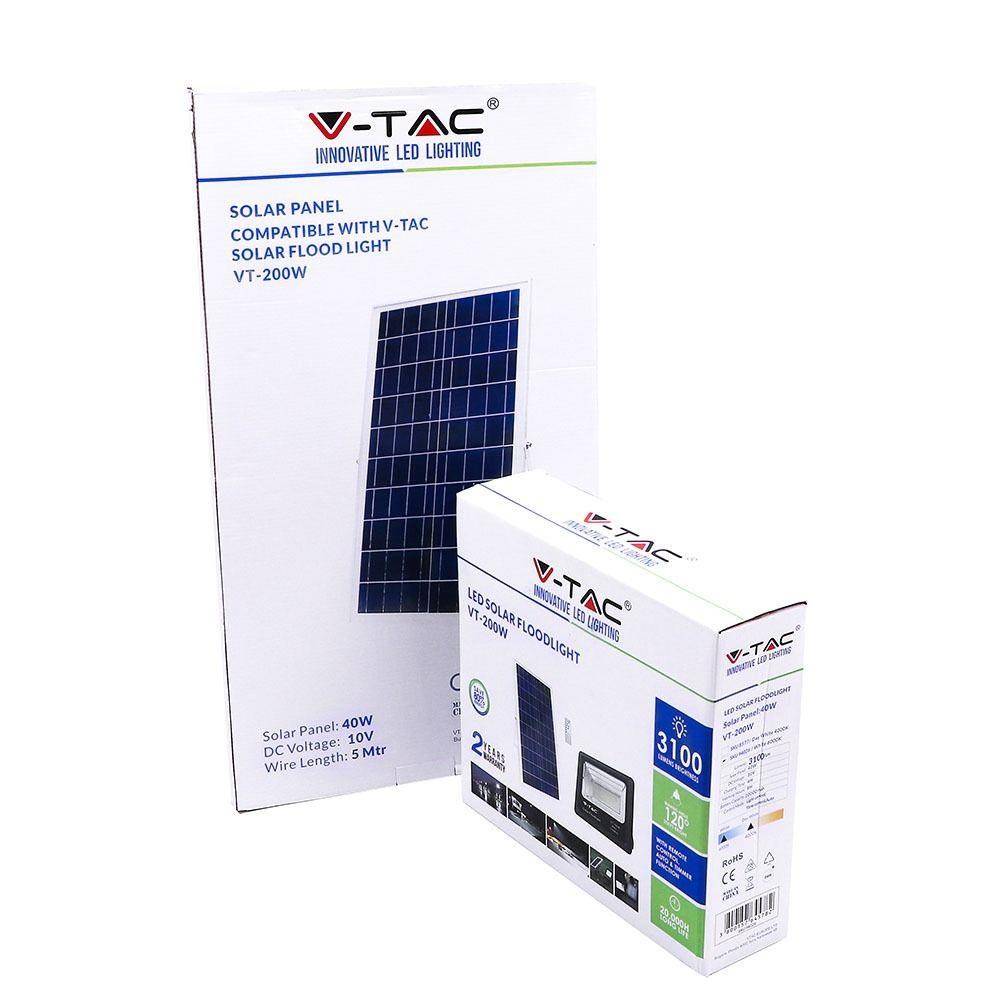 V-TAC Faro LED Solare 40W con Telecomando e Batteria LFP Timer Cavo 5m Nero 4000K-4