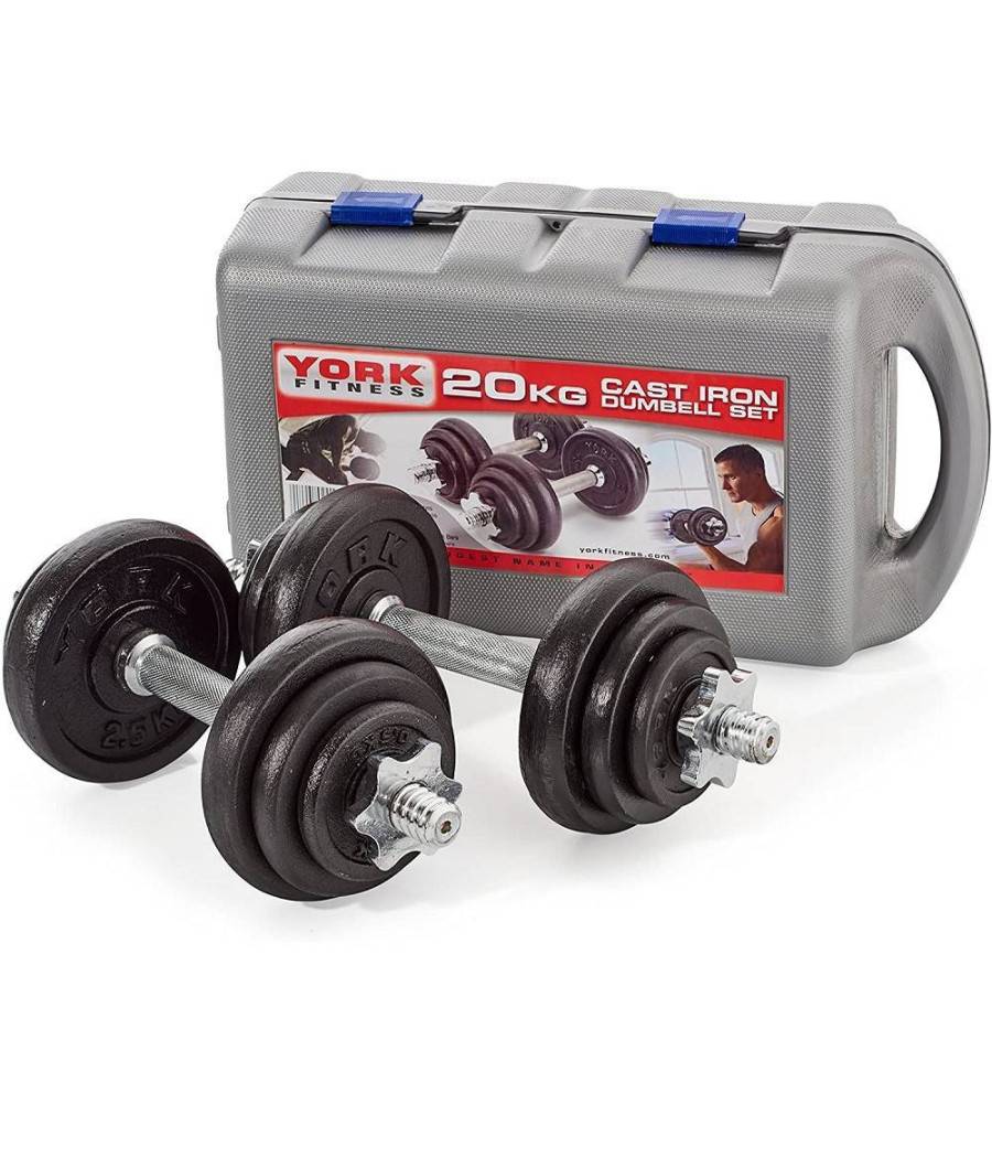 Set Di Manubri In Ghisa York Fitness 20kg Foratura 2,54cm Allenamento Palestra --0