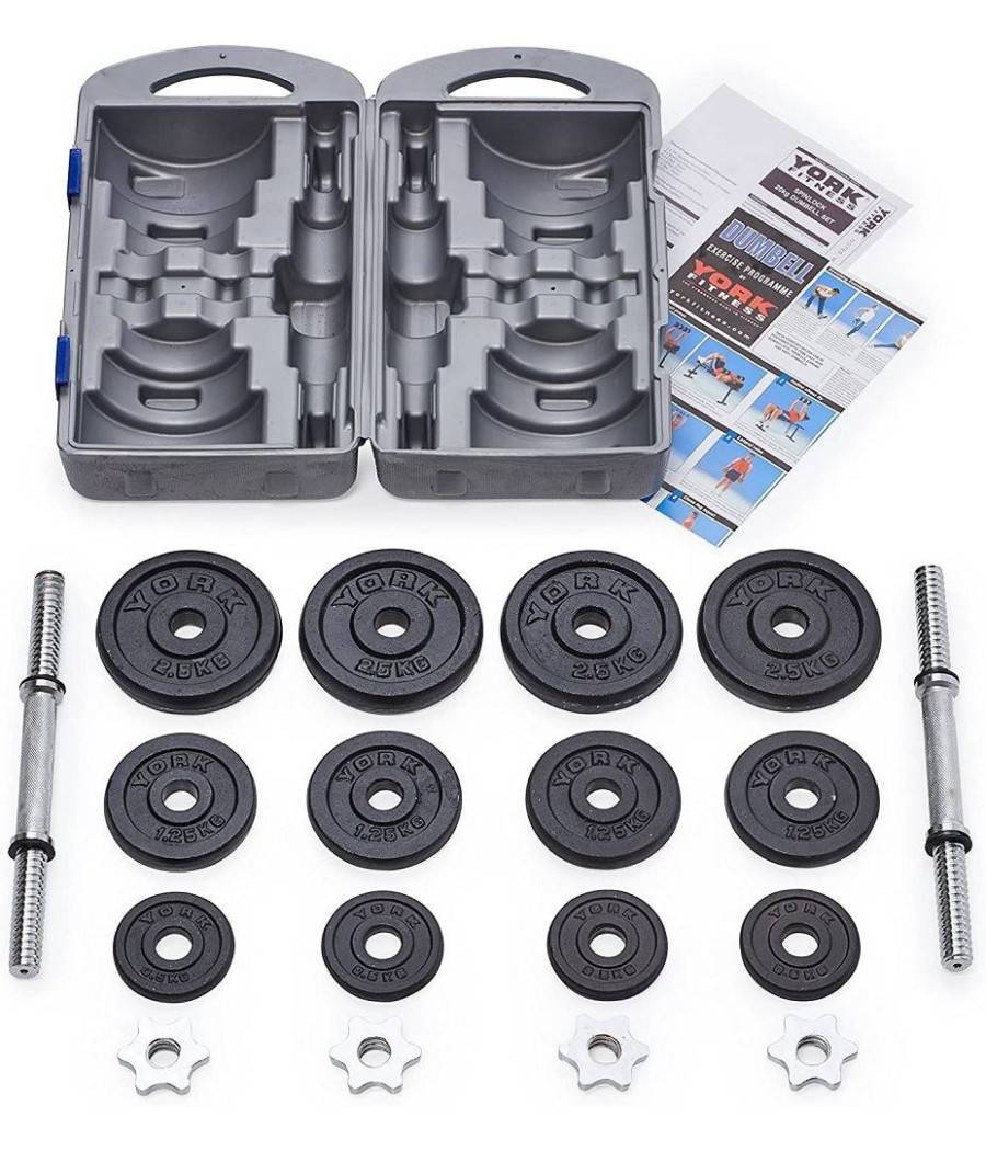 Set Di Manubri In Ghisa York Fitness 20kg Foratura 2,54cm Allenamento Palestra --1