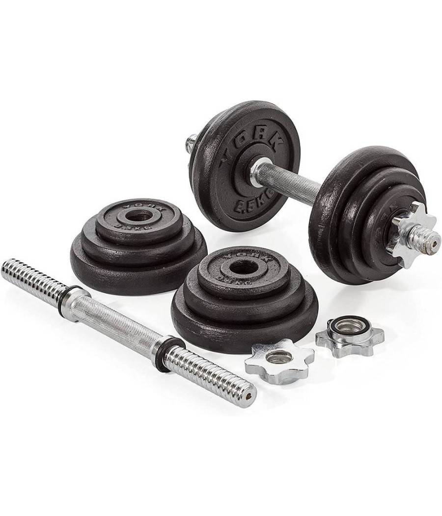Set Di Manubri In Ghisa York Fitness 20kg Foratura 2,54cm Allenamento Palestra --4