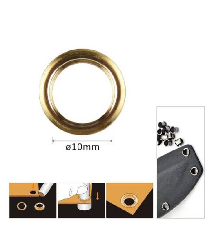 Kit 50 Pz Occhiello Occhielli Metallici Foro ø10mm In Metallo Dorato Pelle 90925 --1