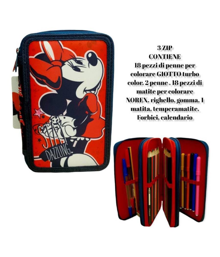 Minnie Mouse Stay Dazzling Astuccio 3 Zip Cerniere Portapastelli Matite Scuola --1