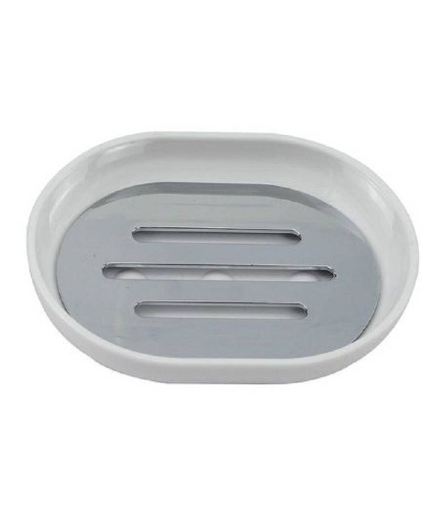 Piattino Porta Sapone Saponetta Bianco Silver Accessori Bagno 12.5x9.5 Cm 69464 --0