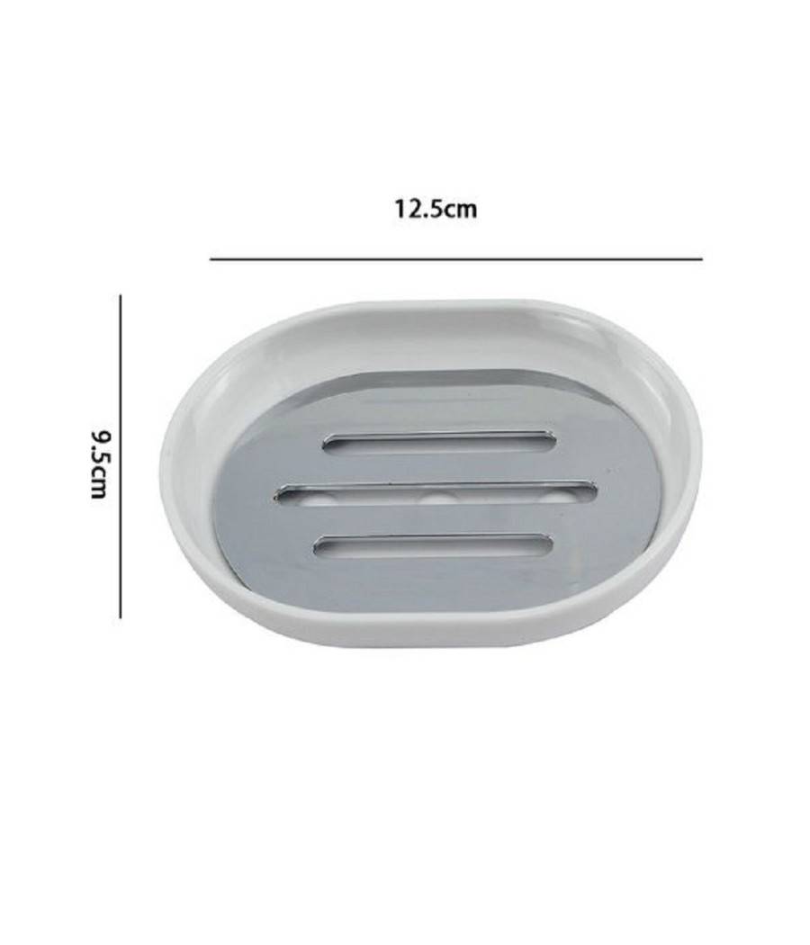 Piattino Porta Sapone Saponetta Bianco Silver Accessori Bagno 12.5x9.5 Cm 69464 --1