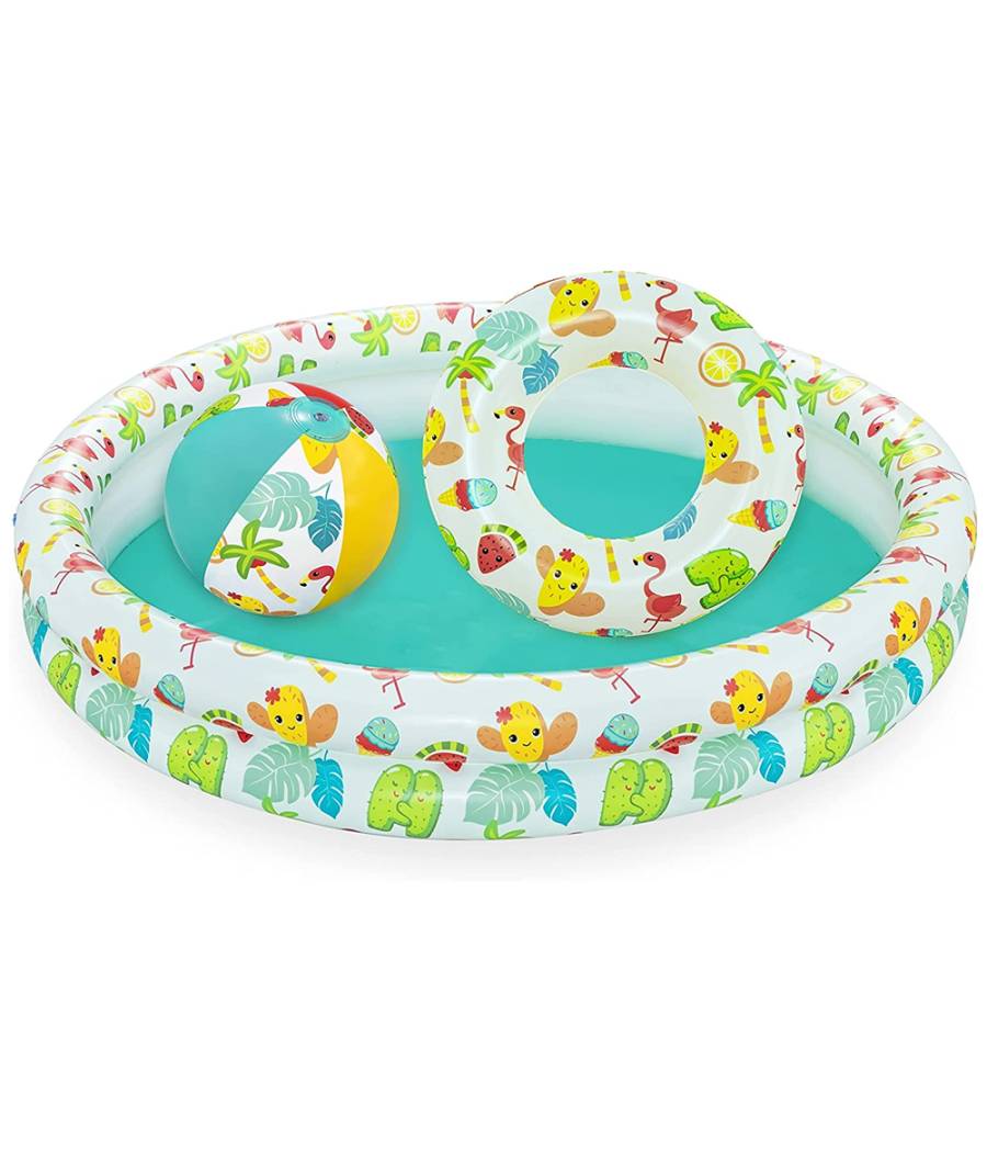 Piscina Gonfiabile Beswtay Per Bambini 2 Anelli Colorati Con Ciambella E Pallone --0