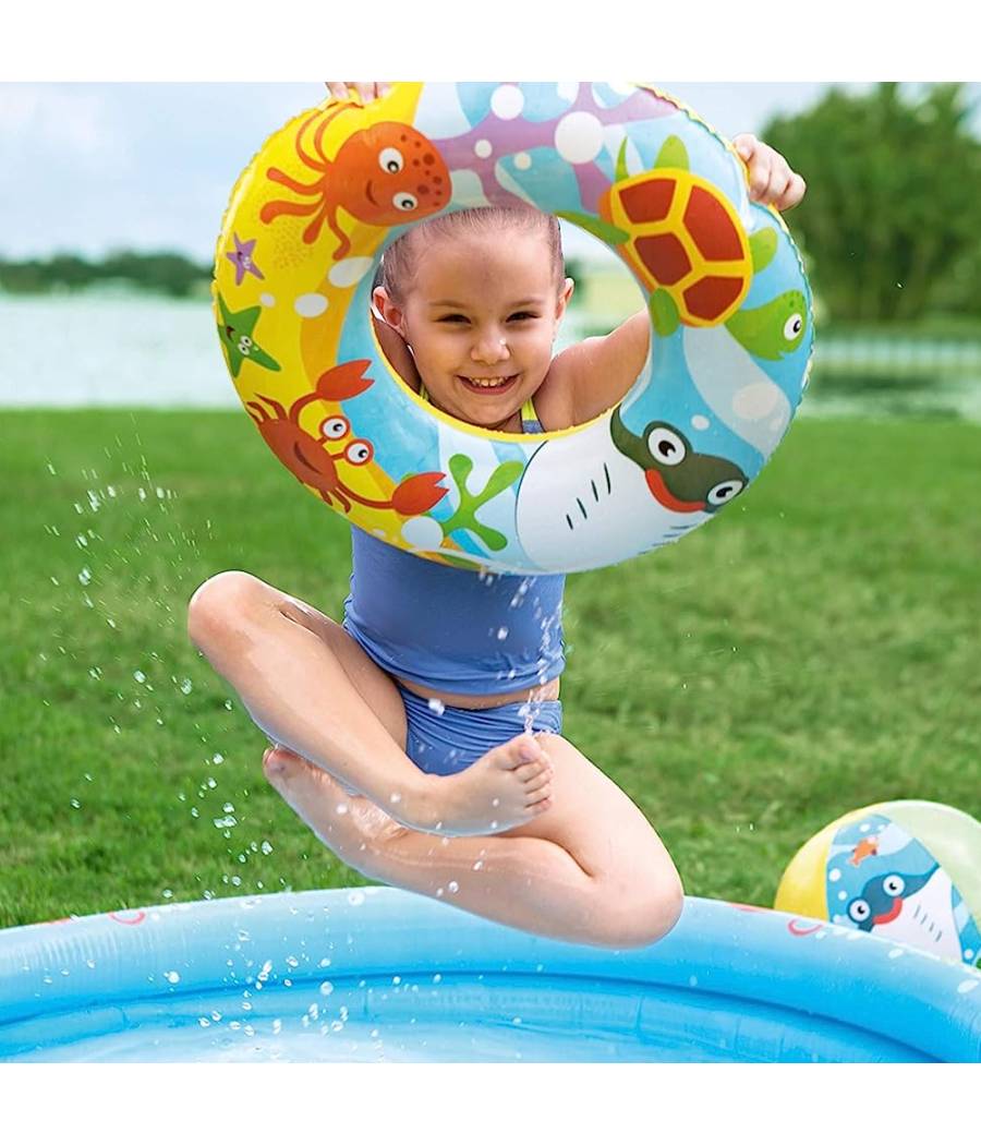 Piscina Gonfiabile Beswtay Per Bambini 2 Anelli Colorati Con Ciambella E Pallone --1
