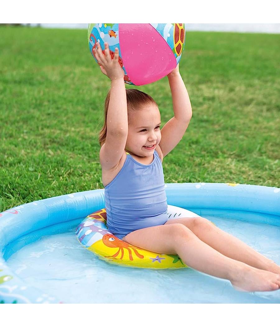Piscina Gonfiabile Beswtay Per Bambini 2 Anelli Colorati Con Ciambella E Pallone --2