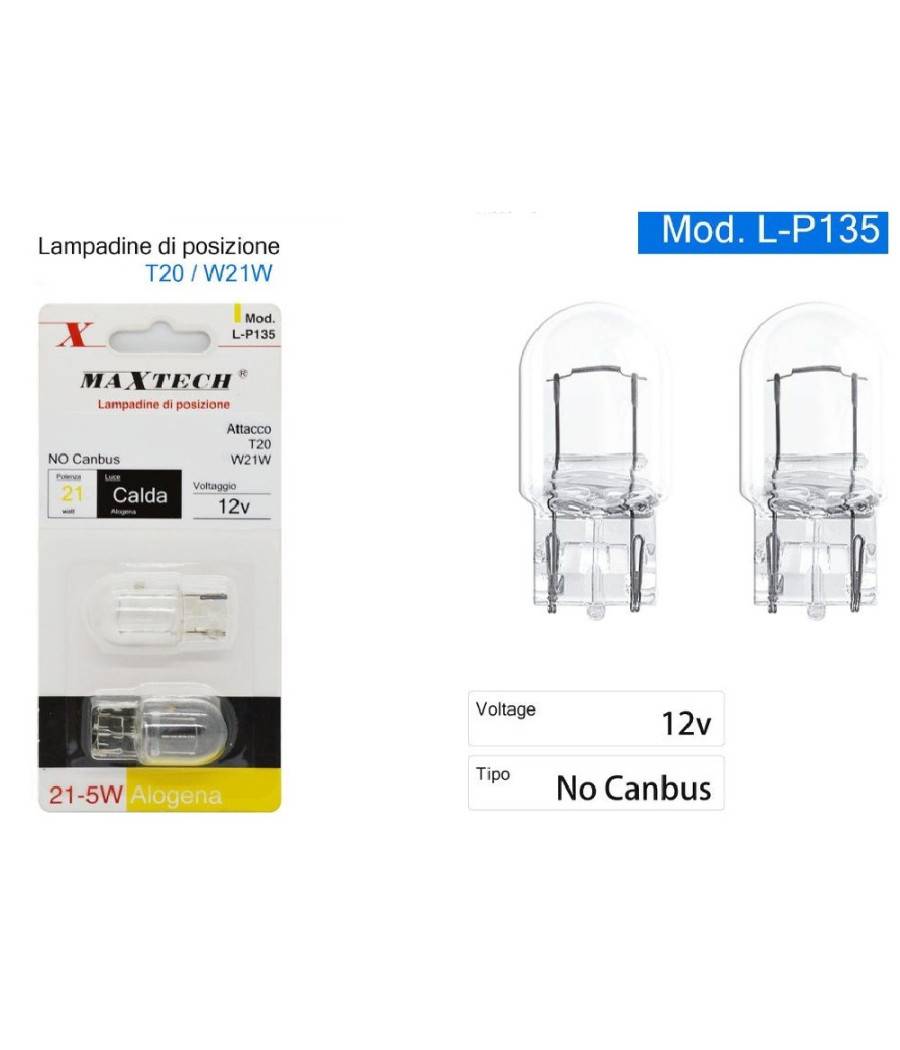 Lampadine Di Posizione Auto T20/w21w 12v 21w Luce Calda Alogena No Canbus L-p135 --1