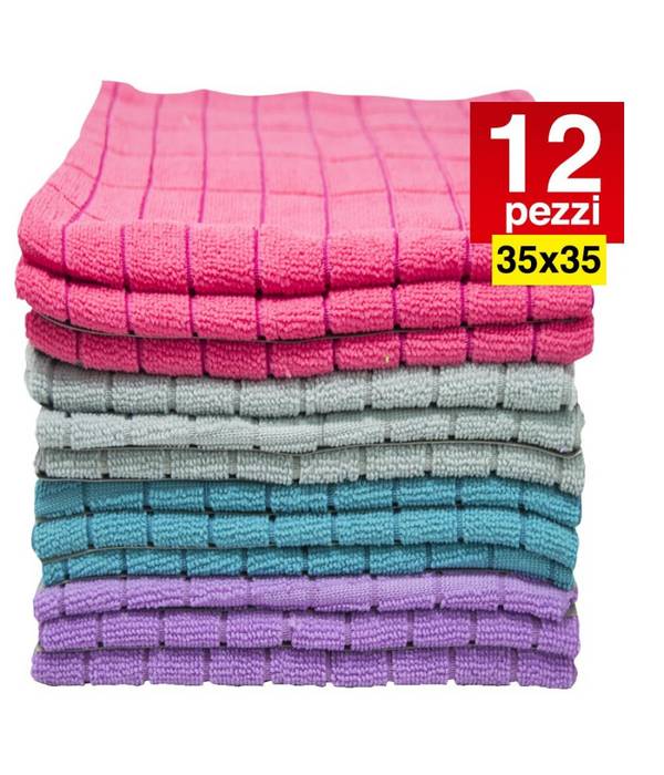 12 Panni Microfibra 35x35cm Panno Pulizia Multiuso Lavaggio Auto Asciugamano -