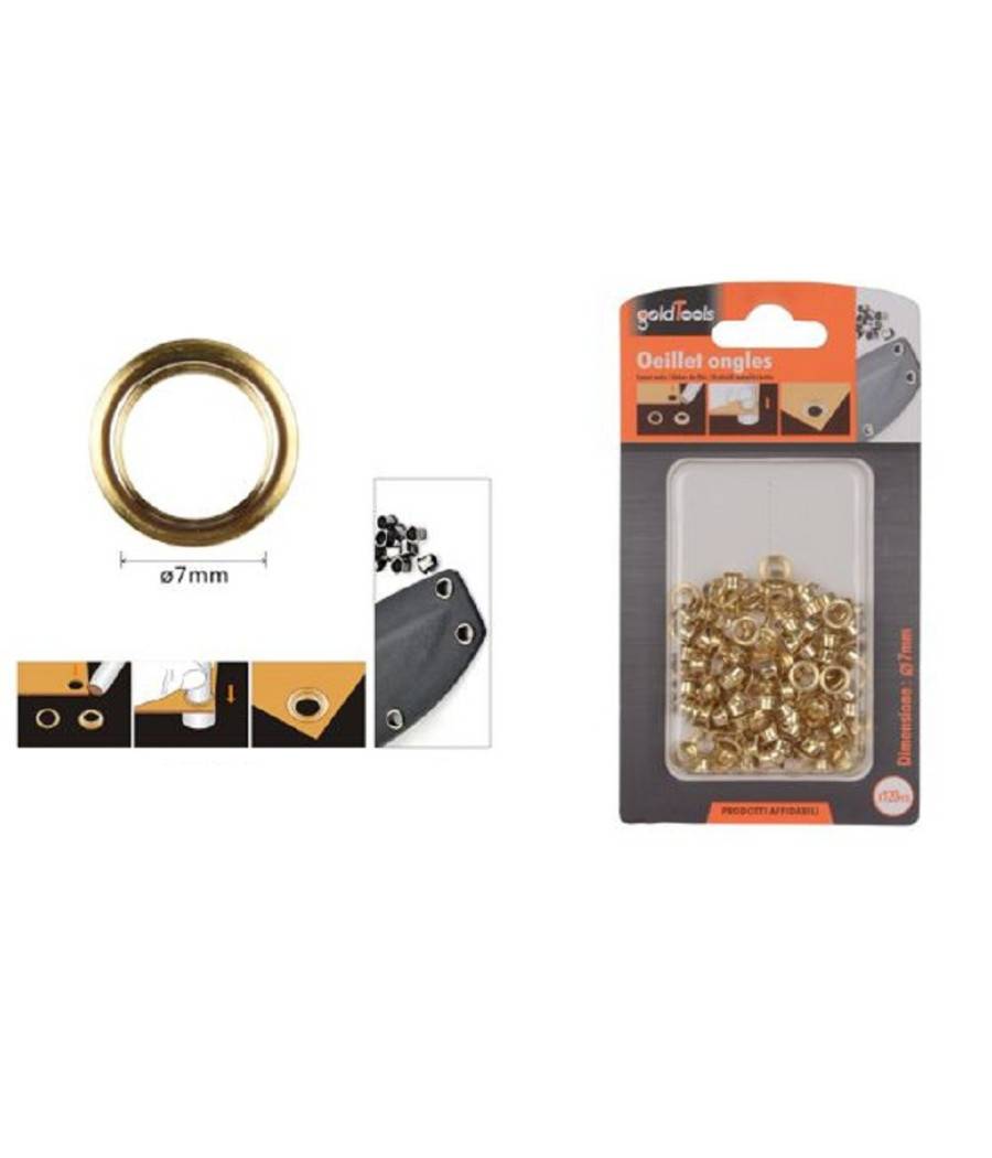 Kit 120 Pz Occhiello Occhielli Metallici Foro ø7mm In Metallo Dorato Pelle 90924 --0