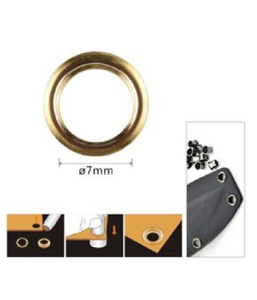 Kit 120 Pz Occhiello Occhielli Metallici Foro ø7mm In Metallo Dorato Pelle 90924 --1