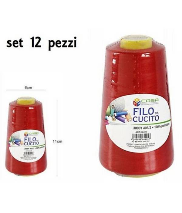 Set 12 Pz Filati A Cono Filo Poliestere Cucito 3000y 40s/2 Rosso Gomitolo Cotone -