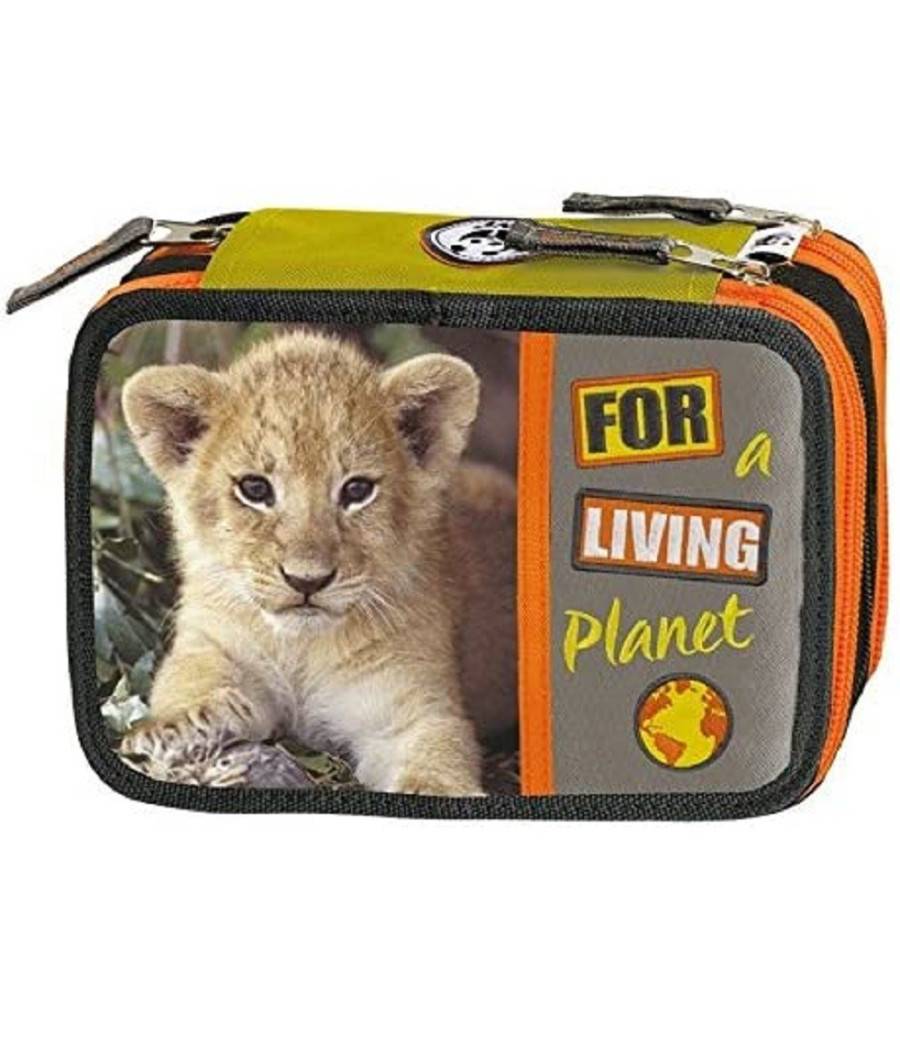Astuccio Scuola Panini Wwf For Living Planet 3 Piani Chiusura A Zip Pieno Leone --0