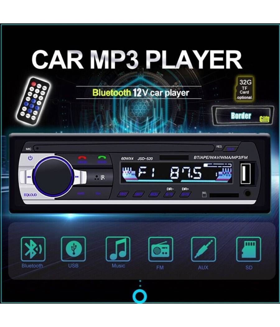 Autoradio Lettore Mp3 Ca001b Sistema Audio Auto Universale 1 Din Bluetooth Aux --0