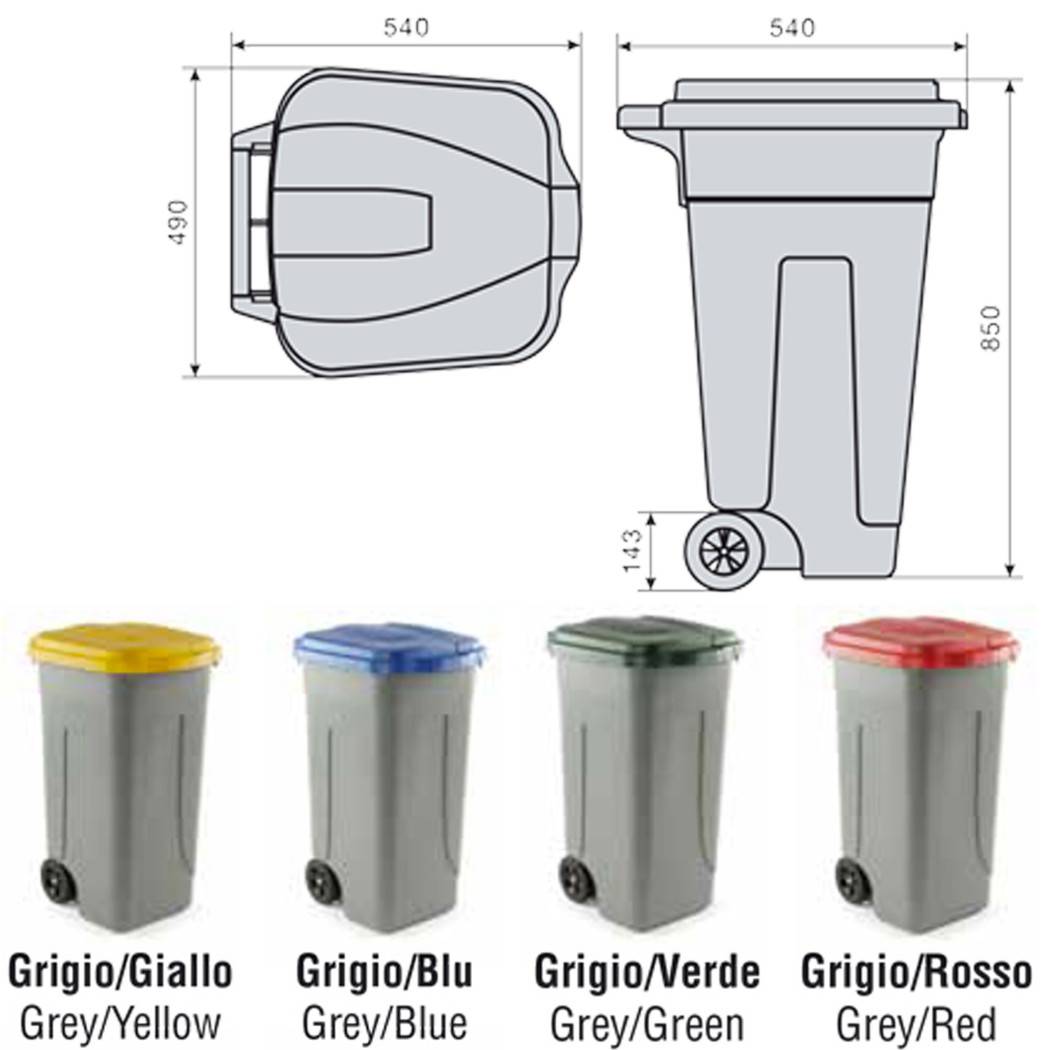 Bidone Raccolta Differenziata 100 Litri Con Coperchio Colorato E Ruote 1 Solo Pz - Giallo-1