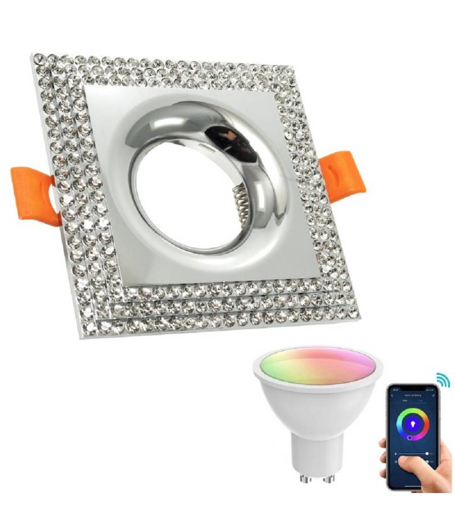 Faretto Smart Incasso Quadrato Brillantini Led 5w Gu10 Rgb Wifi Alexa Google Home - Silver-0