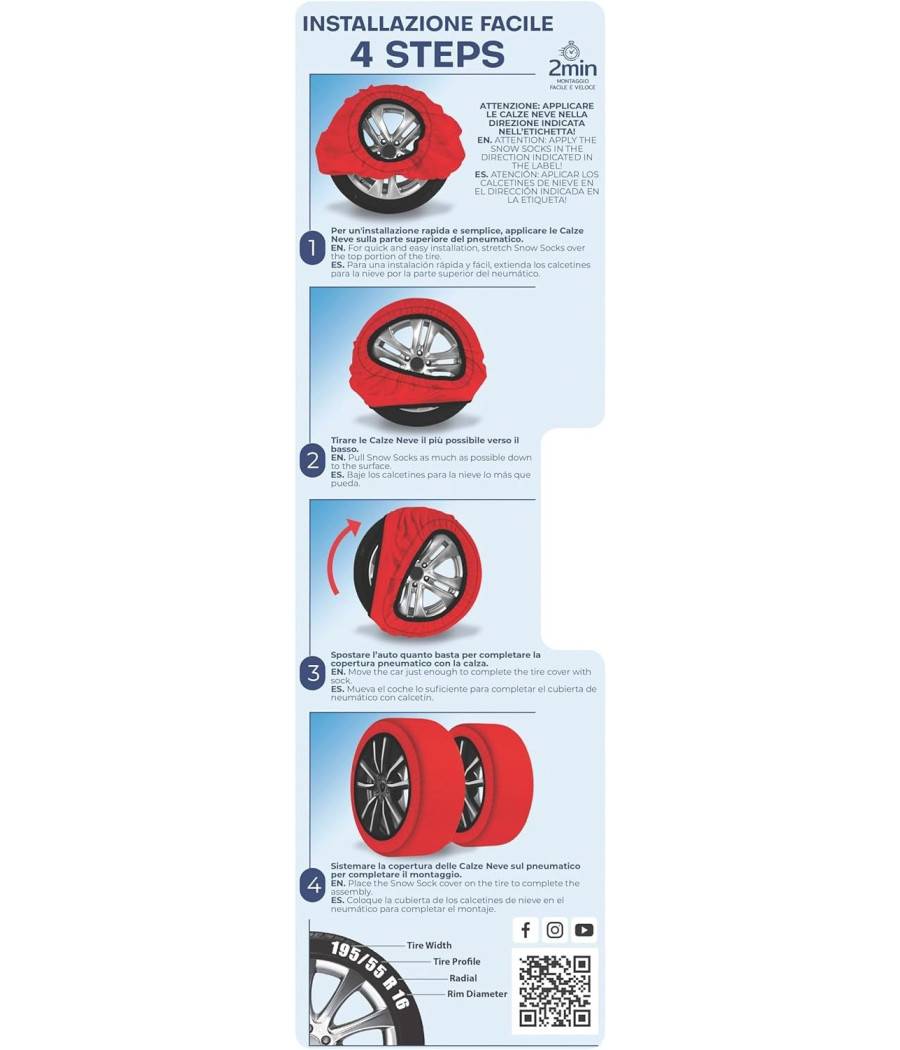 Set 2 Calze Da Neve Catene Per Auto Omologate In Tessuto 3d Per Grande Aderenza - XXL-1