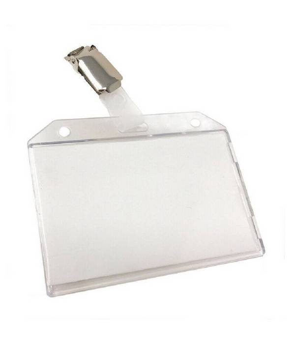 12 Porta Badge In Plastica Rigida Trasparente Con Clip Portabiglietti 90x55 Mm -