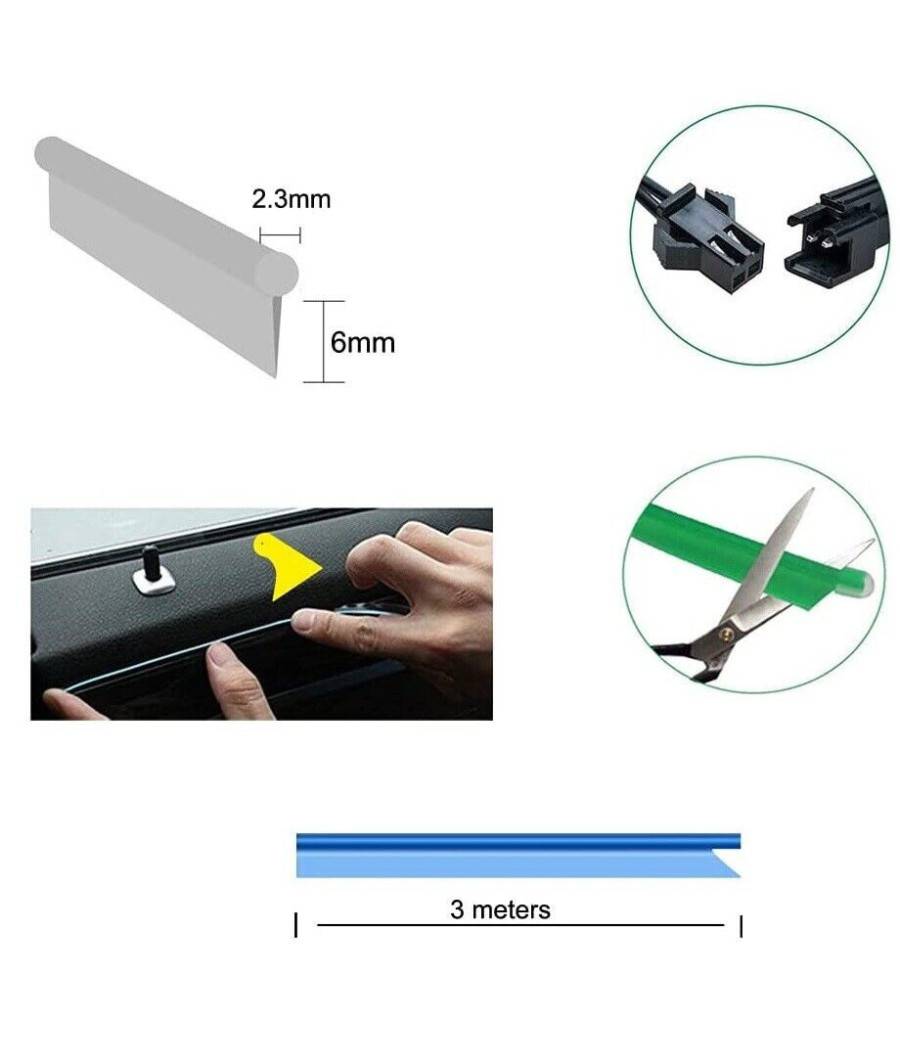 Striscia Strip Led Per Interni Auto A 12v Fibra Ottica Luce Decorativa Atmosfera - Blu -5 mt --2