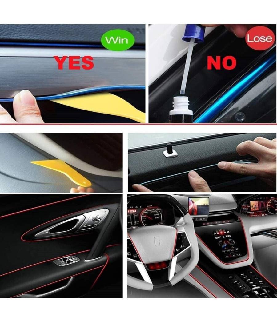 Striscia Strip Led Per Interni Auto A 12v Fibra Ottica Luce Decorativa Atmosfera - Blu -5 mt --3