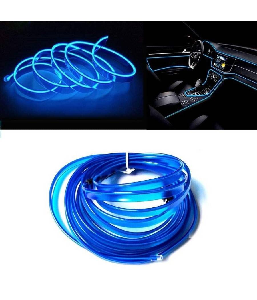 Striscia Strip Led Per Interni Auto A 12v Fibra Ottica Luce Decorativa Atmosfera - Blu -5 mt --4