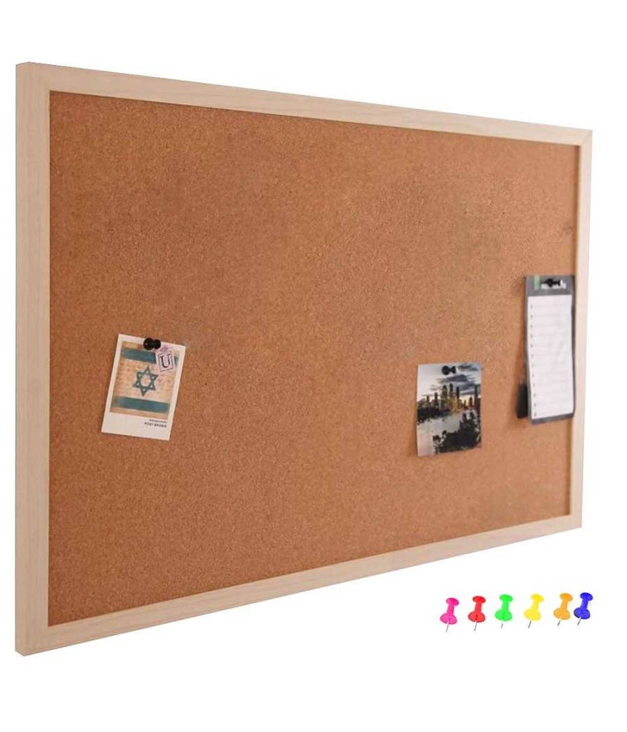 Pannello Bacheca Da Parete In Sughero Con Cornice Legno 60 X 40 Cm 6 Puntine --0