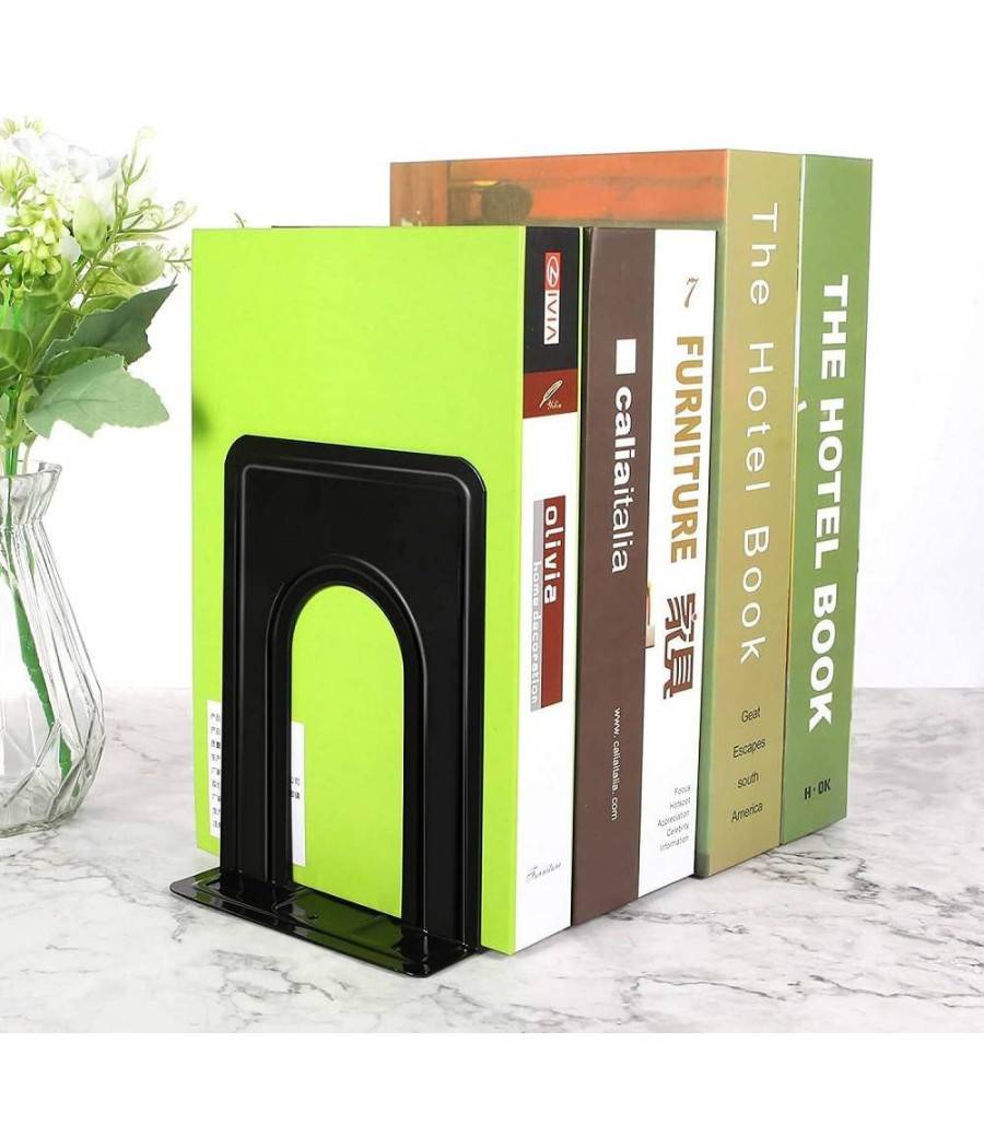 Set 2 Pz Fermalibri In Metallo Antiscivolo Organizer Da Scrivania Supporto Libri --4