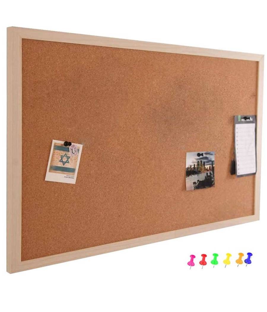 Pannello Bacheca Da Parete In Sughero Con Cornice Legno 60 X 90 Cm + 6 Puntine --0
