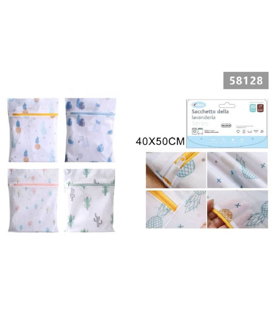 Set 2pz Sacchetto Lavaggio Rete Con Cerniera Biancheria 40x50cm A Fantasia 58128 --0