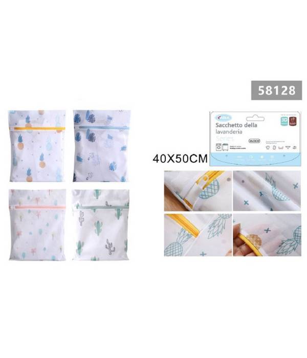 Set 2pz Sacchetto Lavaggio Rete Con Cerniera Biancheria 40x50cm A Fantasia 58128 -