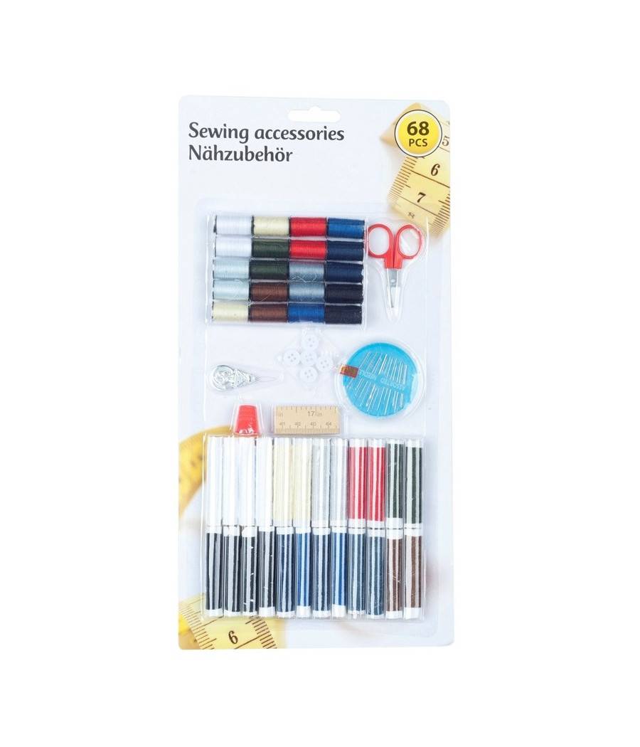 Kit Cucito Per Casa O Viaggio Da 68 Pezzi Con Forbice Metro Ditale Incluso --1