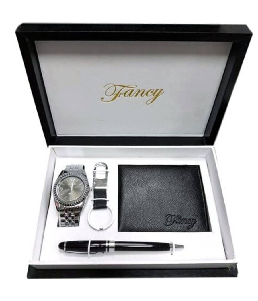 Cofanetto Set Regalo Elegante Per Uomo Orologio Portafoglio Penna Portachiavi --0