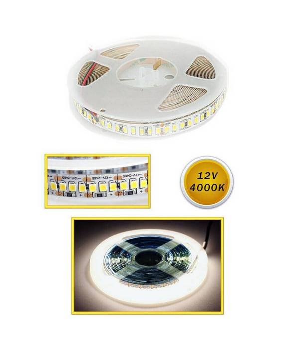 Striscia Led Smd 2835 Strip 5 Mt Bobina Luce Naturale Calda Fredda 2835 12v - -Bianco Naturale -