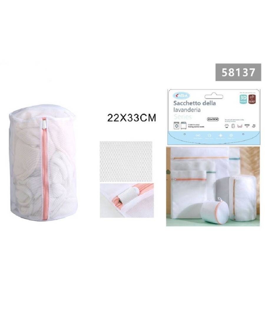 Set 2 Pz Sacchetto Lavaggio A Rete Con Cerniera Biancheria Tondo 22x33cm 58137 --0