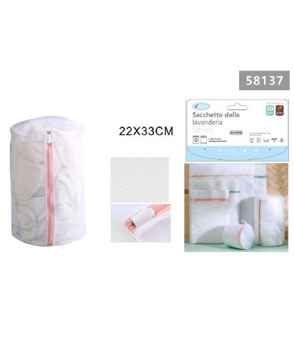 Set 2 Pz Sacchetto Lavaggio A Rete Con Cerniera Biancheria Tondo 22x33cm 58137 -