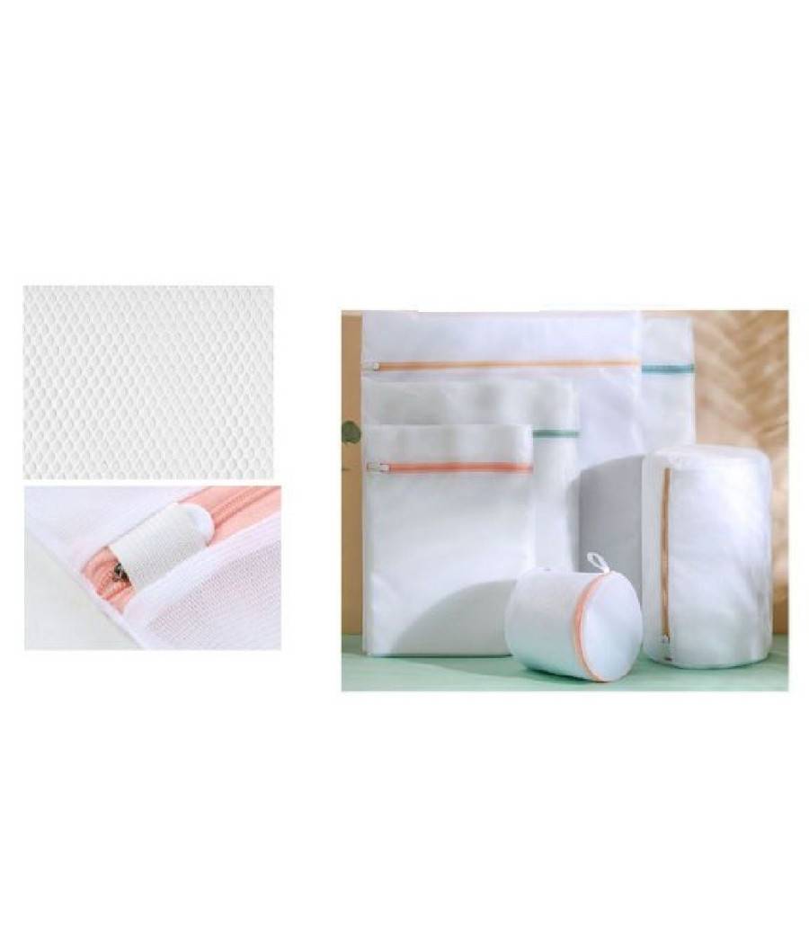 Set 2 Pz Sacchetto Lavaggio A Rete Con Cerniera Biancheria Tondo 22x33cm 58137 --1