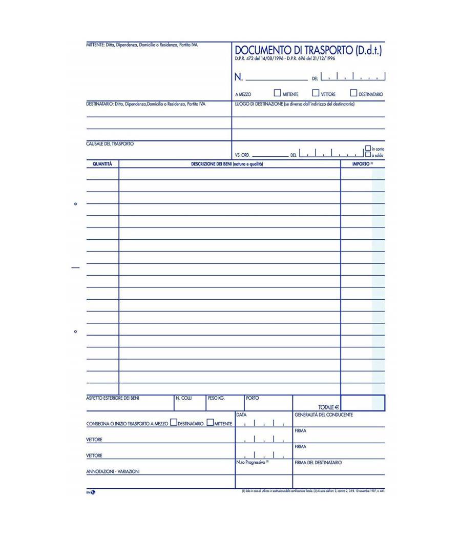 Blocco Documento Di Trasporto D.d.t. 15x2cm Con Copia 25 Fogli Duplice Copia --0
