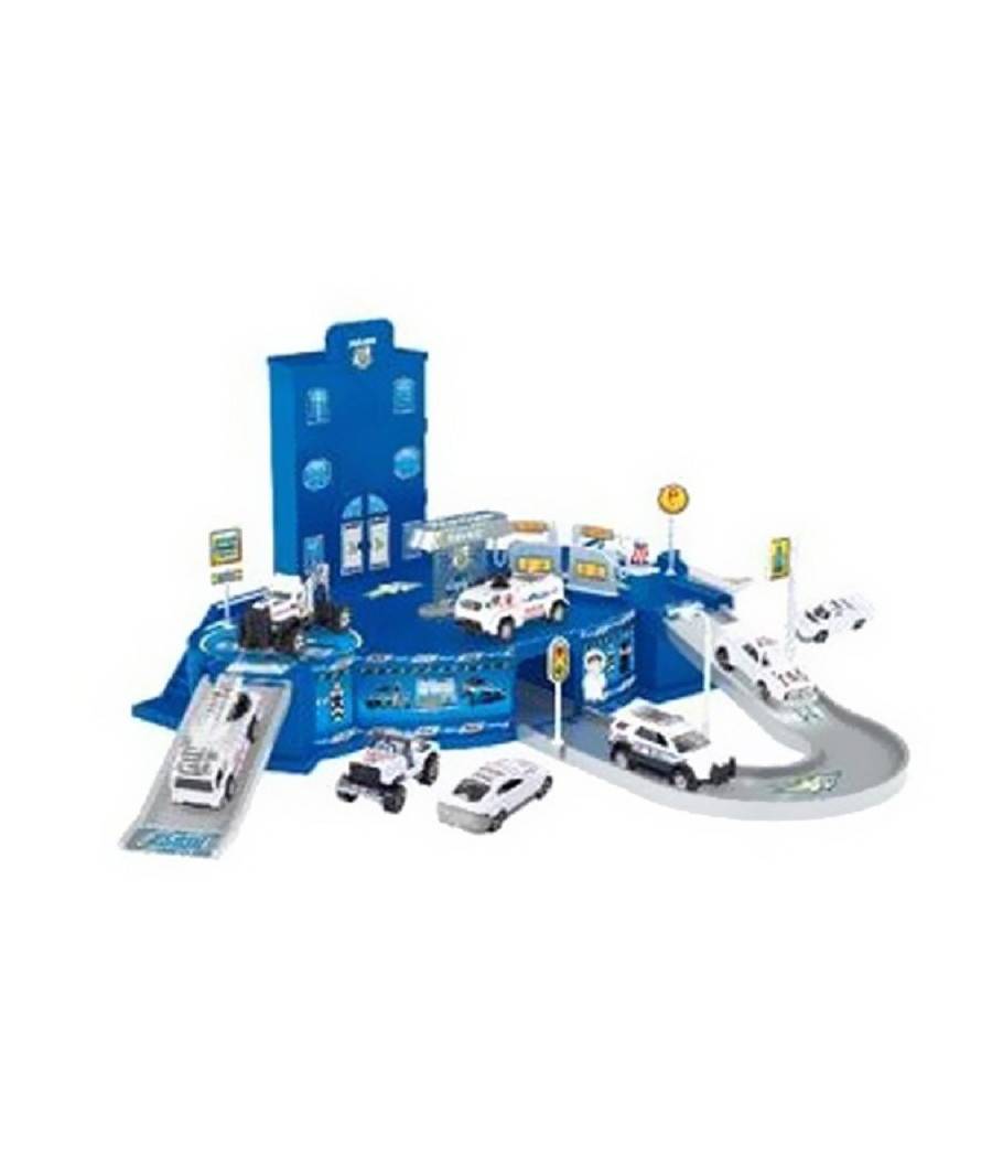 Playset Stazione Forze Dell'ordine Con Rampe Pitstop 3 Macchinine 1 Elicottero --0